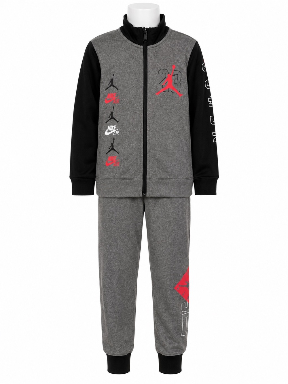 Size 5-6Y Jordan Boys 2 Piece Tracksuit Set Grey Black Red Jumpman Outfit